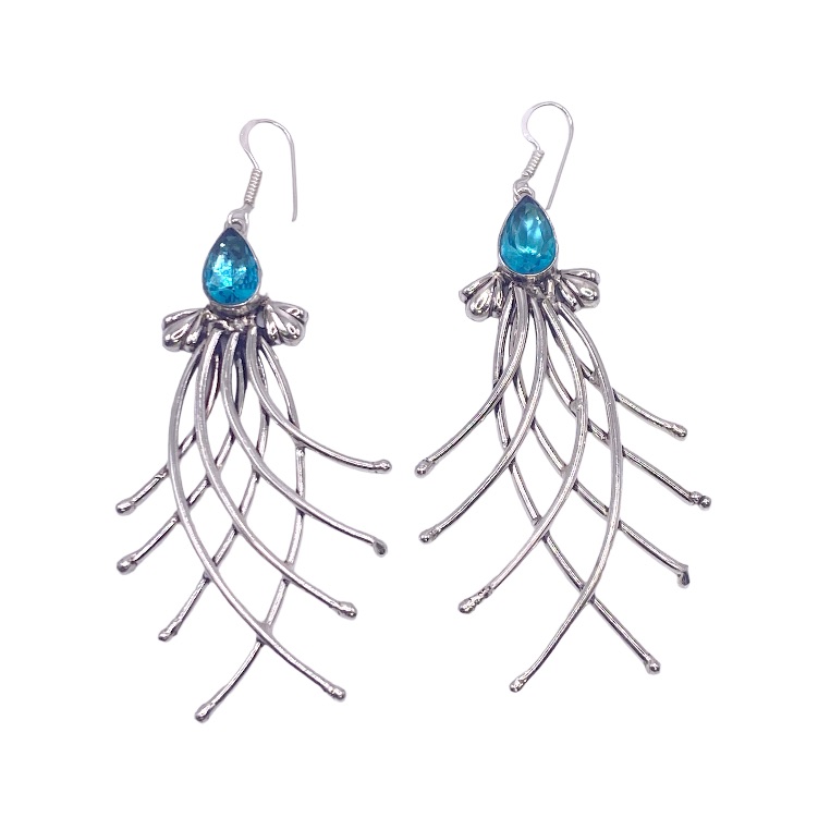 925 Sterling Silver Blue Swiss Topaz Gemstone Earrings.